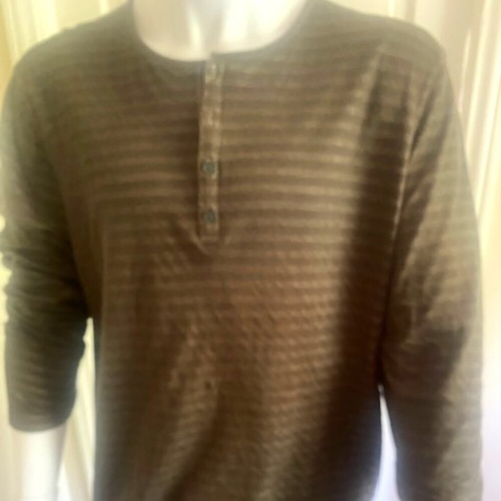 Men's John Varvatos Striped Long Sleeve Henley T Charcoal XL